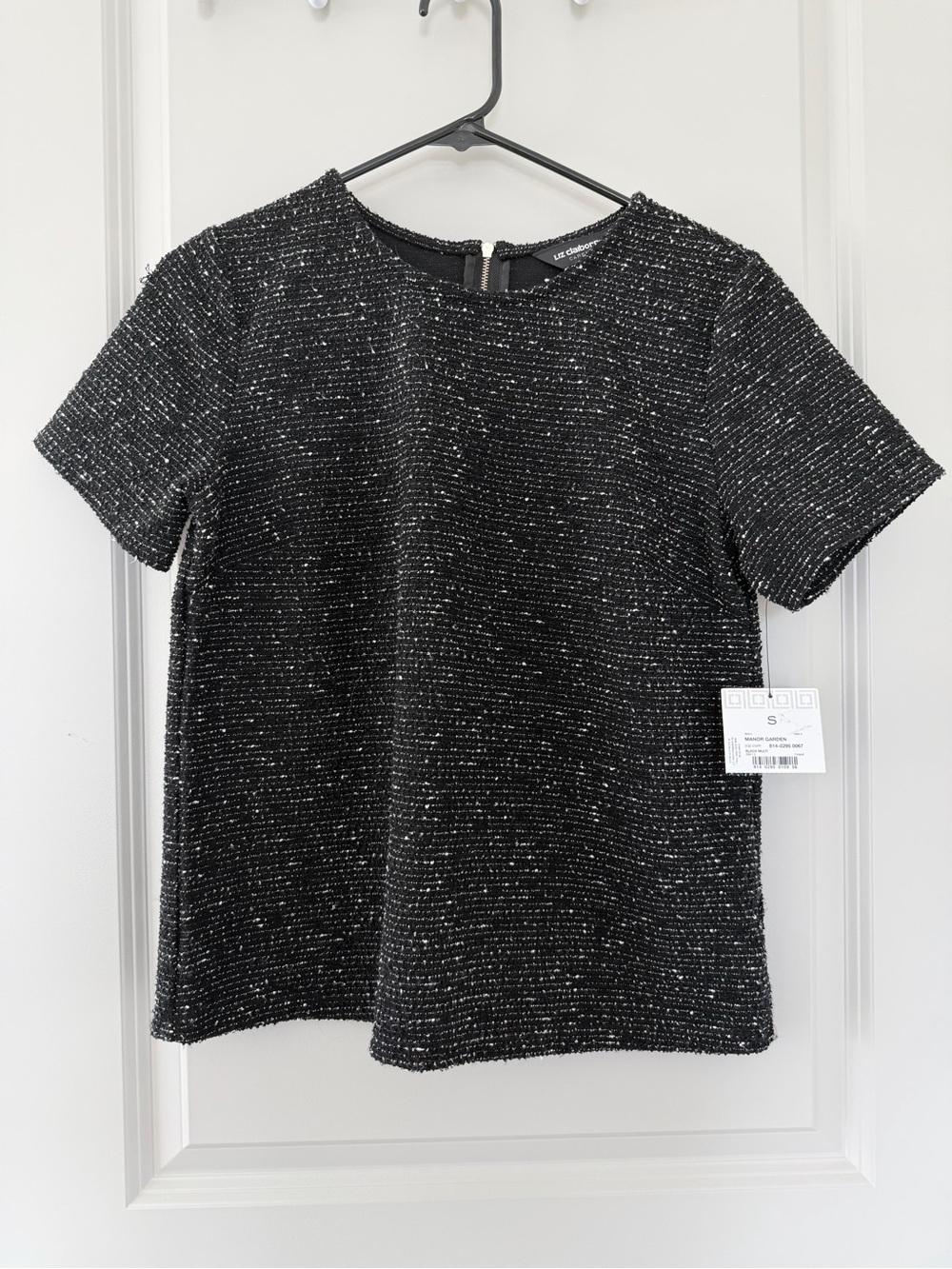 Liz Claiborne Black Short-Sleeve Tweed Top